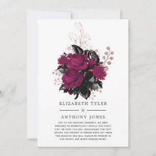Faire-part Invité de mariage à florale Marsala et or rose réd
