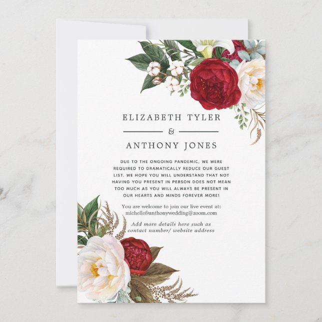 Faire-part Invités de mariage réduits Floral Rouge et Blanc B (Devant)