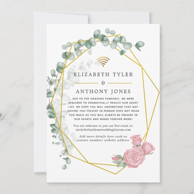 Faire-part Invités de mariage virtuel géométrique Eucalyptus  (Devant)