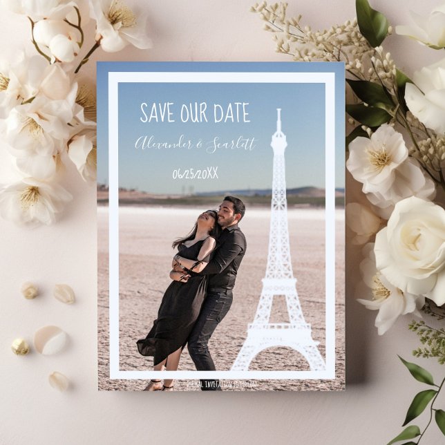 Faire-part Ivory Tour Eiffel Photo Enregistrer La Date (Ivory Eiffel Tower Photo Save the Date)