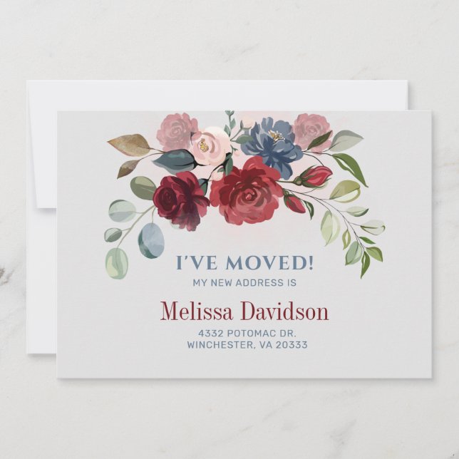 Faire-part J’ai déménagé la Bourgogne en botanique florale (Devant)