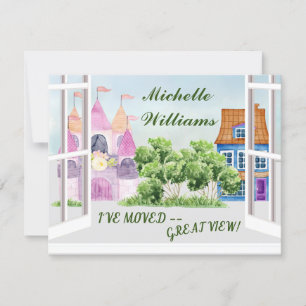 Faire-part J'ai déménagé Fun Aquarelle Ville Budget Déménagem