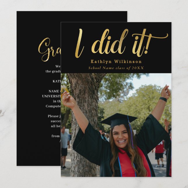 Faire-part J'ai fait Gold Bold Script Classe de 2023 Graduati (Devant / Derrière)