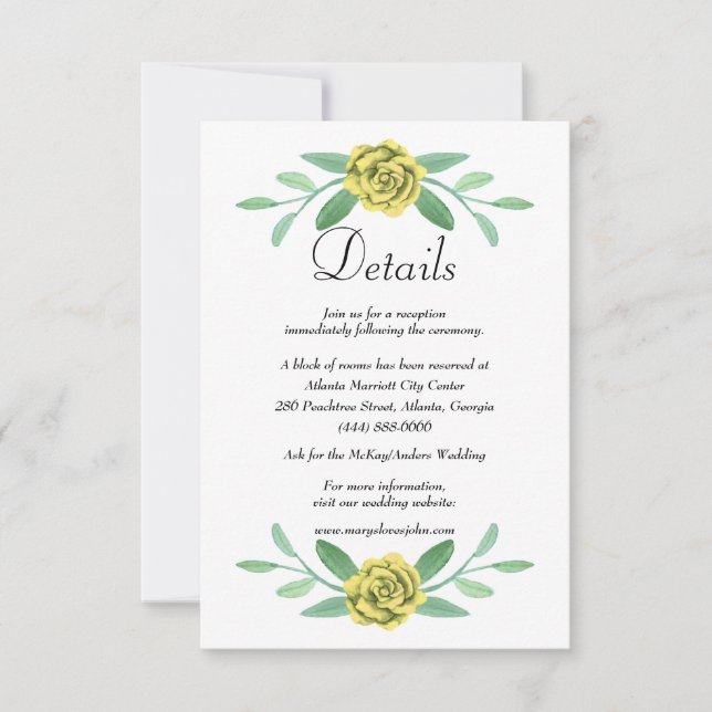 Faire-part Jaune Floral Greenery Foliage Détails du Mariage (Devant)
