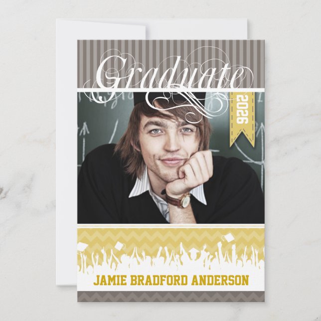 Faire-part Jaune Grey Zig Zag Senior Picture Classe (Devant)