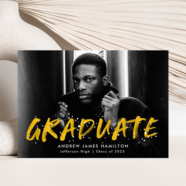 Faire-part Jaune Moderne Peinture Éclaboussures Photo Remise  (Créateur téléchargé)