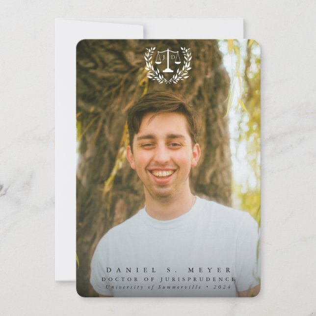 Faire-part JD Law Scales+Laurel Wreath White Overlay 2 Photo (Devant)