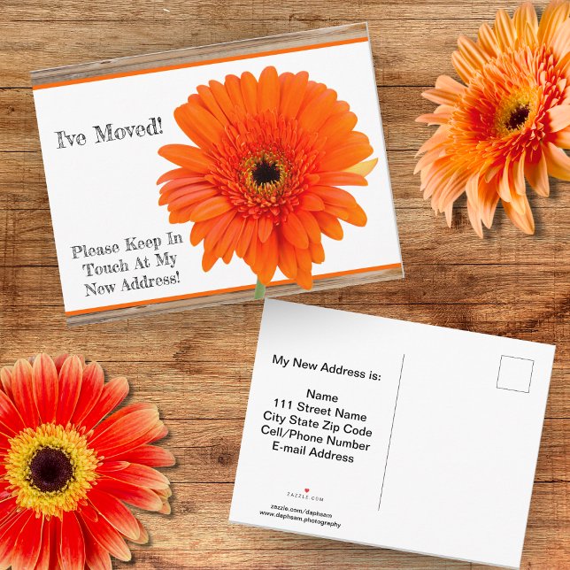 Faire-part Je déménage ! Orange Daisy avec bois Carte postale (Créateur téléchargé)