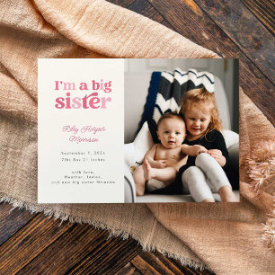 Faire-part Je suis une grande soeur (rose) Naissance photo