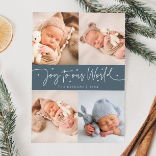 Faire-part Joie À Notre Monde Slate Blue Multi Photo Birth