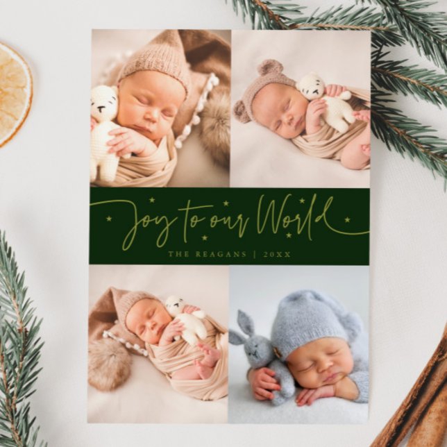 Faire-part Joie À Notre Monde Vert Multiphoto Naissance (Créateur téléchargé)