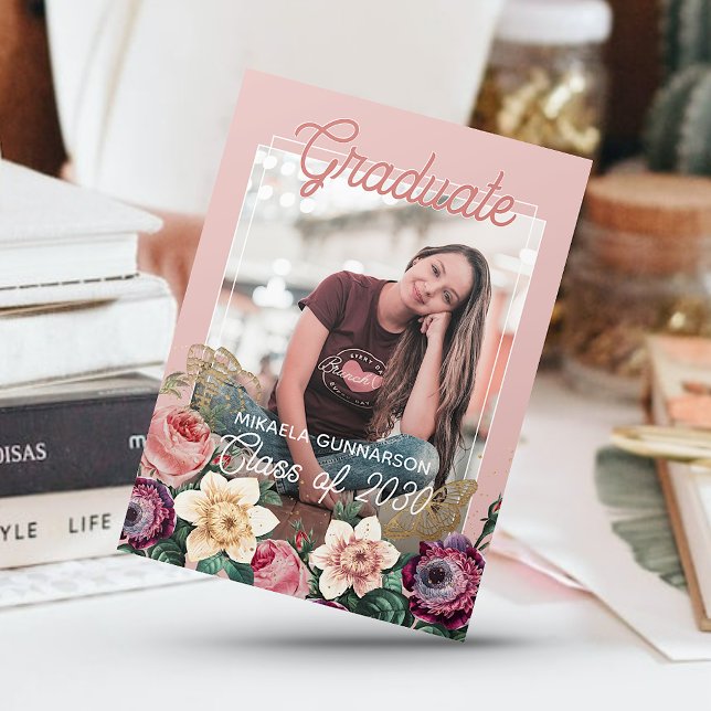 Faire-part Joli Blush rose Botanique Floral Boho Graduation (Créateur téléchargé)