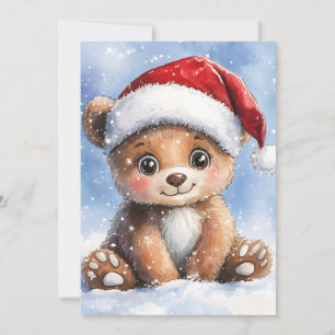 Faire-part Joli Noël d'hiver ours en peluche Santa en aquarel