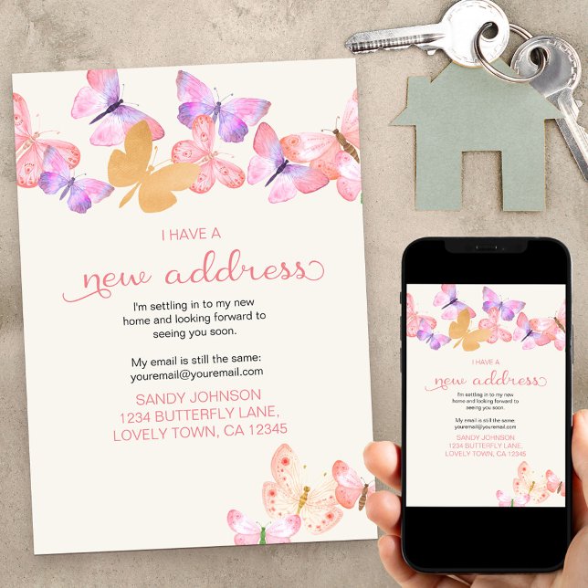 Faire-part Joli Papillon de Corail J'ai une nouvelle adresse  (Créateur téléchargé)