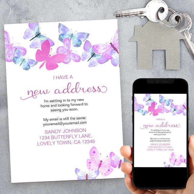 Faire-part Joli Papillon rose J'ai une nouvelle adresse Démén (Créateur téléchargé)