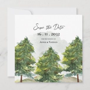 Faire-part Jolie aquarelle Arbres Paysage Monogramme Mariage