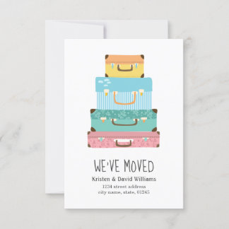 Faire-part Jolie valise colorée Nous avons déménagé Déménagem