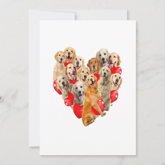 Faire-part Jour des Valentines Mignonnes Golden Retriever Chi (Devant)