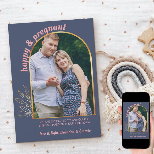 Faire-part Joyeuse et enceinte Arche d'or Grossesse photo (Créateur téléchargé)