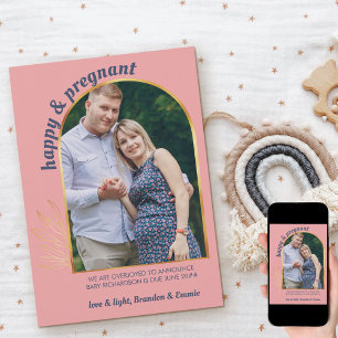 Faire-part Joyeuse et enceinte Photo Gold Arch Grossesse
