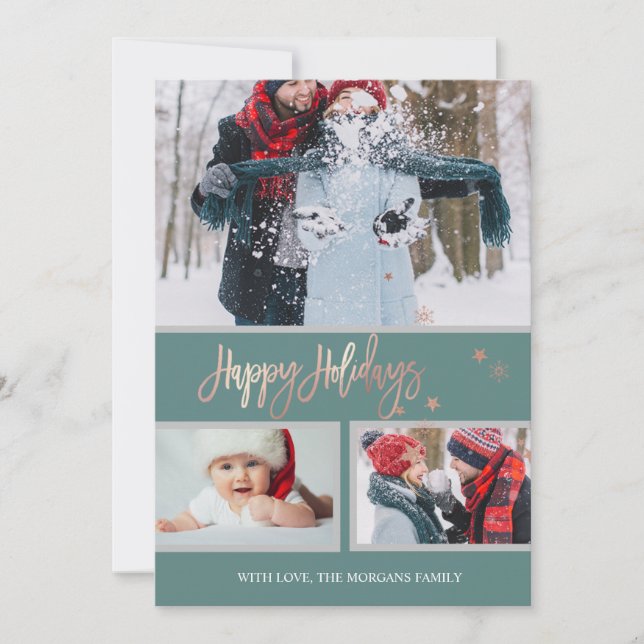Faire-part Joyeuses Fêtes Étoiles Joyeux Noël Photo Collage (Devant)