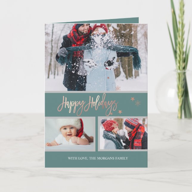 Faire-part Joyeuses Fêtes Étoiles Joyeux Noël Photo Collage (Devant)