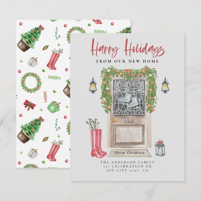 Faire-part Joyeuses Fêtes Nouveau Accueil Porte de Noël Démén (Devant / Derrière)