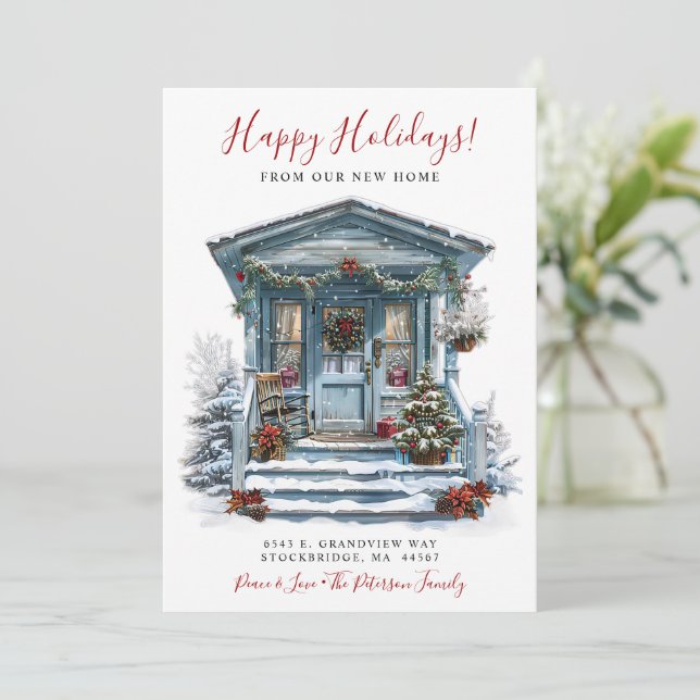 Faire-part Joyeuses Fêtes Nouvelle Maison Porte D'entrée Démé (Debout devant)