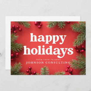 Faire-part Joyeuses Vacances Moderne Holly Berry Pine Needles