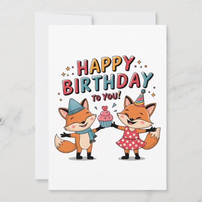 Faire-part Joyeux Anniversaire Renards (Devant)