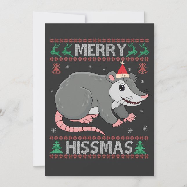 Faire-part Joyeux Hissmas Drôle Moche Xmas Sweater Opossum Ca (Devant)