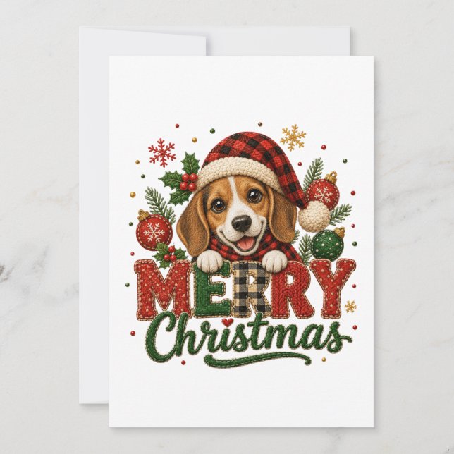Faire-part Joyeux Noël Beagle Mignon (Devant)