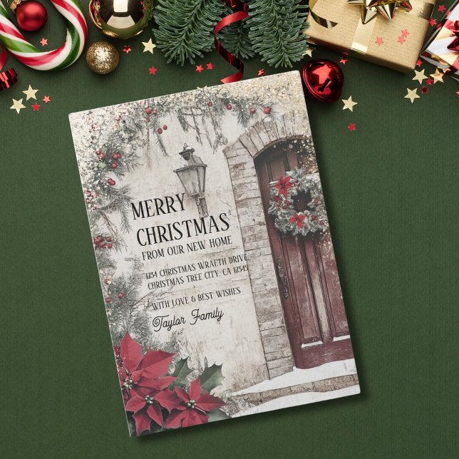 Faire-part Joyeux Noël de la nouvelle maison porte couronne (Créateur téléchargé)