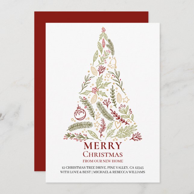 Faire-part Joyeux Noël de New Home Pine et Holly Tree (Devant / Derrière)