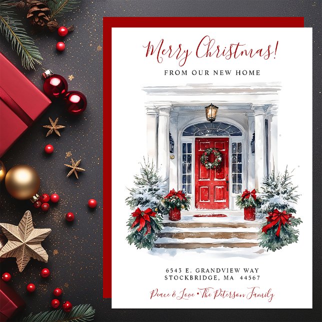 Faire-part Joyeux Noël Nouvelle maison Porte rouge Déménageme (Créateur téléchargé)