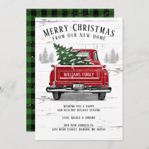 Faire-part Joyeux Noël Vintage Camion rouge Plaid Moving