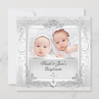 Faire-part Jumeaux Bébé Fille Garçon Christening Baptême Blan