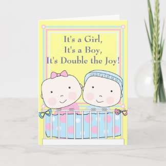 Faire-part Jumeaux en Lit, Fille et Garçon Bébé
