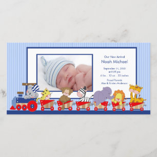 Faire-part Jungle Animaux Train Baby Boy Annouement de naissa