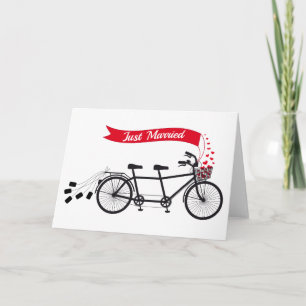 Faire-part Juste marié, épousant la bicyclette tandem