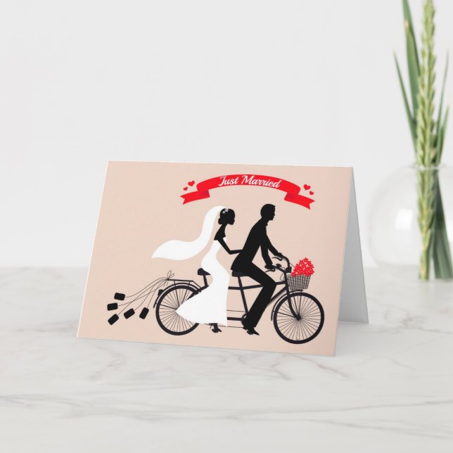 Faire-part Juste marié, marié et marié sur vélo mariage (Devant)