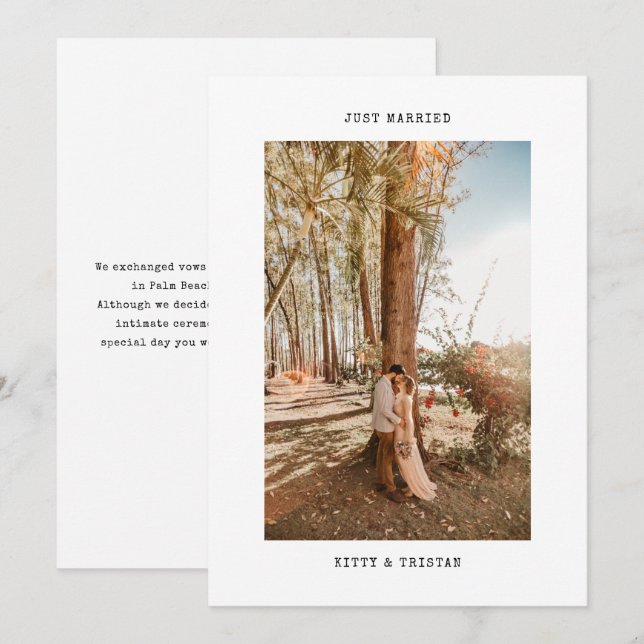 Faire-part Juste Marié Minimale Machine à écrire Photo Elopem (Devant / Derrière)