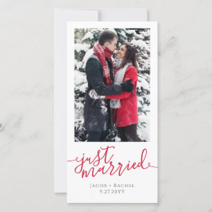 Faire-part Juste marié Rouge Script photo Mariage de Noël