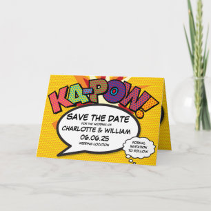 Faire-part KA-POW Enregistrez la date Fun Retro Bande dessiné