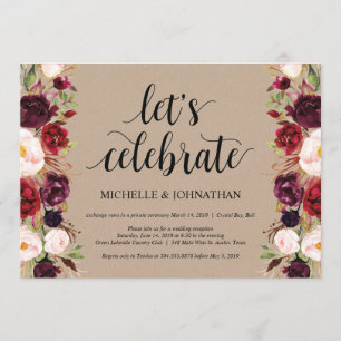 Faire-part Kraft de réception de mariage floral en