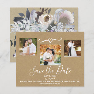 Faire part kraft floral aquarelle rustique de mari