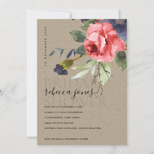 FAIRE-PART KRAFT RED ROSES EUCALYPTUS FÊTE DES MARIÉES FLORAL