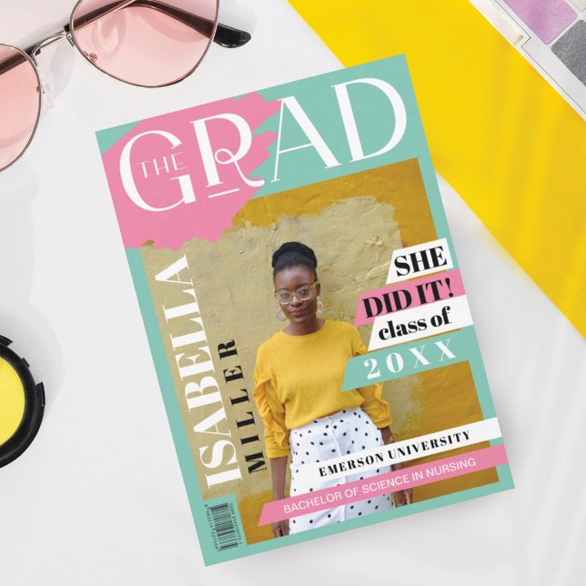 Faire-part La couverture de magazine de photos de diplômés te (Créateur téléchargé)