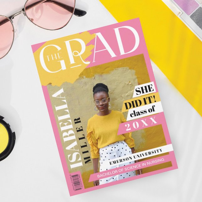 Faire-part La couverture du magazine Grad Fun Trendy Graduate (Créateur téléchargé)