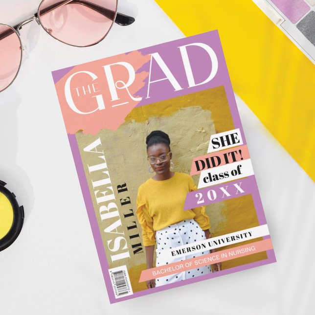 Faire-part La couverture du magazine Grad Fun Trendy Graduate (Créateur téléchargé)